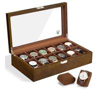 Slege Caja de Relojes de Madera,con 12 Ranuras,Caja para Relojes para Hombre,Estuche Relojero Organizador,Tapa de Cristal y Cojín Extraíble, Organizador para Hombres y Mujeres,Regalo
