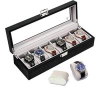Slege Caja de Relojes de Madera,con 6 Ranuras,Caja para Relojes para Hombre,con Tapa de Cristal y Cojín Extraíble,Organizador para Hombres y Mujeres (Negro)