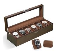 Slege Caja de Relojes de Madera,con 6 Ranuras,Caja para Relojes para Hombre,Estuche Relojero Organizador,Tapa de Cristal y Cojín Extraíble, Organizador para Hombres y Mujeres,Regalo,Watch Box