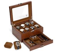 Slege Caja de Relojes de Madera,con 8 Compartimentos de 2 Niveles,Caja para Reloj Hombre,Estuche Relojero Organizador con 1 Cajón,Cubierta de Vidrio,Organizador para Hombres y Mujeres Regalo,Watch Box