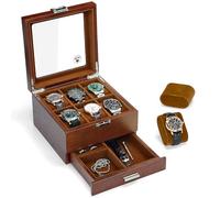 Slege Caja para Relojes de Madera,con 6 Compartimentos de 2 Niveles,Hecho a Mano Caja de Relojes Hombre,Estuche Relojero Organizador,Cubierta de Vidrio,Organizador para Hombres y Mujeres Regalo