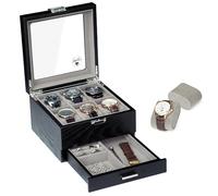 Slege Caja para Relojes de Madera,con 6 Compartimentos de 2 Niveles,Hecho a Mano Caja de Relojes Hombre,Estuche Relojero Organizador,Cubierta de Vidrio,Organizador para Hombres y Mujeres Regalo,Negro