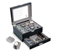 Slege Caja para Relojes de Madera,con 8 Compartimentos de 2 Niveles,Hecho a Mano Caja de Reloj Hombre,Estuche Relojero Organizador,Cubierta de Vidrio,Organizador de Hombres y Mujeres Regalo,Watch Box