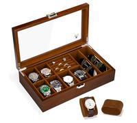 Slege Caja Relojes de Madera,6 Compartimentos,Joyero Organizador de Relojes,Caja de Reloj y Gafas de Sol,Expositor Gafas,Cubierta de Vidrio,para Anillo,Pendientes,Gemelos,Regalos Hombre y Mujer