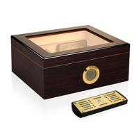 Slege Humidor de Puros Hecho a Mano, Humidors Puro,Humidores Cigarros Cedro con Higrómetro Digital,Humidificadore Puros INOX,Divisores,Regalo Hombre(30-50 Cigars) Gabinete Puros Humidor Electrónico