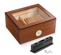 Slege Humidor de Puros, Humiodr Puros Cedro Español,con Humidificador Puros,Higrómetro,Divisor,Cuba Cigarros Accesorios (30-50 Puros) Regalos Hombres,Español Manual-Cigar Humidor Marrón