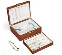 Slege Joyero Mujer de Madera,Hecho a Mano 2 Capas Caja de Joyería,Organizador Joyas,Porta Joyas,Caja Joyero para Collares,Aretes,Pulseras y Anillos,Regalo para Mujeres y Niñas,Moderno,Marrón
