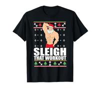 Sleigh That Workout Divertido Sexy Fit Santa Claus Feo Navidad Camiseta