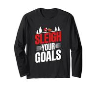 Sleigh Your Goals Santa Merry Christmas Motivación Citas Manga Larga