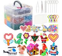SLEMAKO Cuentas para planchar, 10600 Cuentas y perlas fusibles combinación con caja de almacenamiento, Guía del usuario, Placas, Creación DIY de Joyas, Decoración y Ideas de Manualidades 3D para Niños