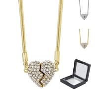 SLERFT Collar Magnético De Patchwork Amor Grandes Parejas Grueso Corazón Roto Collares En Y Doble Cara Diamantes(1*Gold,19.7in)