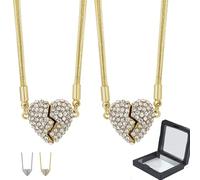 SLERFT Collar Magnético De Patchwork Amor Grandes Parejas Grueso Corazón Roto Collares En Y Doble Cara Diamantes(2*Gold,5.7in)