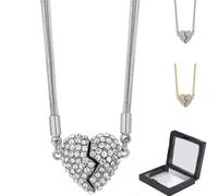 SLERFT Collar Magnético De Patchwork Amor Grandes Parejas Grueso Corazón Roto Collares En Y Doble Cara Diamantes(1*Silver,5.7in)