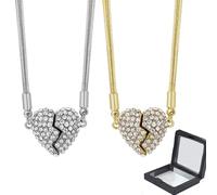 SLERFT Collar Magnético De Patchwork Amor Grandes Parejas Grueso Corazón Roto Collares En Y Doble Cara Diamantes(Set,19.7in)