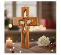 SLERFT Cruz De Matrimonio, Decoración De Pared Con Cruz De Madera, Cruces De Corazones Con Manos Entrelazadas Para San Valentín Y Navidad, Arte Cristiano De Pared Hecho a Mano, Cruces De Boda(Wood*1)