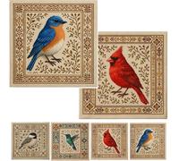 SLERFT DIY Bird Cross Stitch Kit, Hummingbird Geometric Embroidery Kit for Beginners, Peculiar Cardinal Printed Needlepoint with Floral Pattern, Personalized Birds Art Craft Wall Decoration(2PCS-B)
