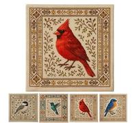 SLERFT DIY Bird Cross Stitch Kit, Hummingbird Geometric Embroidery Kit for Beginners, Peculiar Cardinal Printed Needlepoint with Floral Pattern, Personalized Birds Art Craft Wall Decoration(Cardinal)