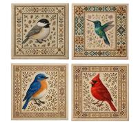 SLERFT DIY Bird Cross Stitch Kit, Hummingbird Geometric Embroidery Kit for Beginners, Peculiar Cardinal Printed Needlepoint with Floral Pattern, Personalized Birds Art Craft Wall Decoration(4PCS)