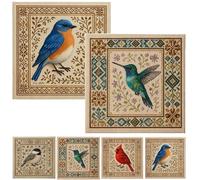 SLERFT DIY Bird Cross Stitch Kit, Hummingbird Geometric Embroidery Kit for Beginners, Peculiar Cardinal Printed Needlepoint with Floral Pattern, Personalized Birds Art Craft Wall Decoration(2PCS-C)