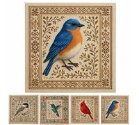 SLERFT DIY Bird Cross Stitch Kit, Hummingbird Geometric Embroidery Kit for Beginners, Peculiar Cardinal Printed Needlepoint with Floral Pattern, Personalized Birds Art Craft Wall Decoration(Bluebird)