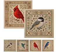 SLERFT DIY Bird Cross Stitch Kit, Hummingbird Geometric Embroidery Kit for Beginners, Peculiar Cardinal Printed Needlepoint with Floral Pattern, Personalized Birds Art Craft Wall Decoration(2PCS-F)