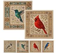 SLERFT DIY Bird Cross Stitch Kit, Hummingbird Geometric Embroidery Kit for Beginners, Peculiar Cardinal Printed Needlepoint with Floral Pattern, Personalized Birds Art Craft Wall Decoration(2PCS-D)