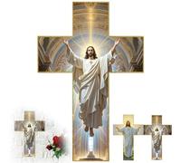SLERFT Retro Jesus Christ Wall Cross Decor, 2D Vintage Wooden Jesus Cross Wall Decor, Realistic Hanging Catholic Crucifix for Home, Inspirational Christ Walls Art for Church Christmas Gifts(#A*1)