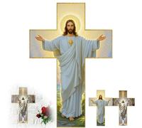 SLERFT Retro Jesus Christ Wall Cross Decor, 2D Vintage Wooden Jesus Cross Wall Decor, Realistic Hanging Catholic Crucifix for Home, Inspirational Christ Walls Art for Church Christmas Gifts(#B*1)