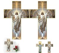 SLERFT Retro Jesus Christ Wall Cross Decor, 2D Vintage Wooden Jesus Cross Wall Decor, Realistic Hanging Catholic Crucifix for Home, Inspirational Christ Walls Art for Church Christmas Gifts(#A*2)