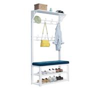 SLGGPJBU Árbol de entrada 4 en 1 con 12 ganchos, perchero con banco de zapatos, perchero independiente con zapatero de 2 niveles, para pasillo de entrada, almacenamiento de zapatos para 6-10 pares