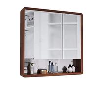 SLGGPJBU Armario de baño con espejo de doble puerta, armario de almacenamiento montado en la pared, espejo de madera maciza, espejo de pared para baño