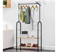 SLGGPJBU Banco de zapatos grande con zapatero y perchero de metal de 2 niveles, soporte de almacenamiento combinado con perchero y paraguas