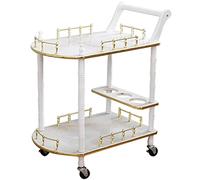 SLGGPJBU Carrito de bar con ruedas estilo corte europeo decoración bebida, doble capa de gran capacidad con soporte para botellas, carrito móvil de hotel, 78 x 60 x 40 cm, blanco y dorado