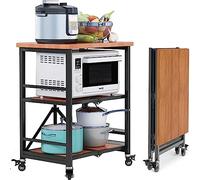 SLGGPJBU Carrito de cocina de acero inoxidable, carrito plegable de servicio de cocina de 3 niveles, carrito de servir al aire libre, estante grande de almacenamiento con ruedas de bloqueo para