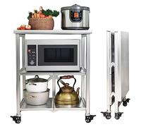 SLGGPJBU Carrito Estante de almacenamiento de cocina de acero inoxidable con ruedas de bloqueo Carro organizador rodante comercial de 3 niveles para hoteles, restaurantes, estación de servicio