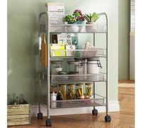 SLGGPJBU Carrito rodante con ruedas de 360°, carrito de almacenamiento de cocina de 3/4 niveles, carrito organizador multiusos, carrito de servicio móvil para baño, garaje, biblioteca, montaje rápido