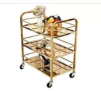 SLGGPJBU Carrito rodante de acero inoxidable de 3 niveles con ruedas, carrito de servicio nuevo y mejorado para el hogar, cocina y hotel, carrito de almacenamiento rodante para comedor, color plateado