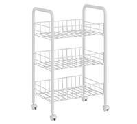 SLGGPJBU Carrito utilitario de malla metálica con estantería de 3 niveles, carrito de almacenamiento multiusos para oficina, dormitorio y cocina, color blanco.