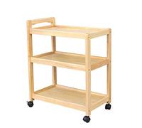 SLGGPJBU - Carro de almacenamiento de 2 o 3 pisos con soporte de madera maciza, bandeja de madera maciza, 4 ruedas universales con ruedas con cerradura para cocina, hotel, restaurante y hogar de