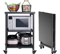 SLGGPJBU Carro de cocina de acero inoxidable - Carro de servicio de cocina plegable de 3 niveles, carro de servicio al aire libre - Estante grande con ruedas bloqueables para hoteles,