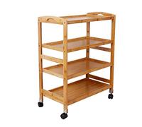 SLGGPJBU Carro de madera para servir con bandeja de 4 capas y ruedas de bloqueo para cocina, hoteles, restaurantes, carrito de almacenamiento de madera maciza para comedor y hogar de cuidado