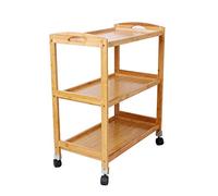 SLGGPJBU Carro de madera para servir con bandeja de 4 capas y ruedas de bloqueo para cocina, hoteles, restaurantes, carrito de almacenamiento de madera maciza para comedor y hogar de cuidado