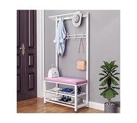 SLGGPJBU Exquisito perchero para ropa, perchero, zapatero 4 en 1 para entrada, estante de almacenamiento de 2 niveles y 7 ganchos extraíbles, muebles de acento industrial