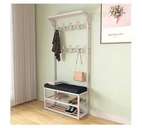 SLGGPJBU Hermoso riel de ropa con perchero para zapatos, entrada con almacenamiento de zapatos, taburete de zapatos con perchero grande, marco de metal, para dormitorio, sala de estar, y