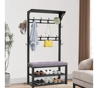 SLGGPJBU Perchero con zapatero de 2 niveles, perchero de metal con banco de zapatos y estante, árbol de pasillo independiente con ganchos, fácil de montar para entrada, pasillo, dormitorio, 80/100 cm