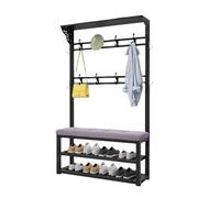 SLGGPJBU Perchero de entrada con banco de zapatos, perchero independiente con almacenamiento de zapatos de 2 niveles, árbol de pasillo de metal con ganchos, para entrada, pasillo, sala de estar,