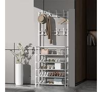 SLGGPJBU Perchero de metal blanco con banco de zapatos, 5 capas y zapatero para dormitorio, pasillo, oficina