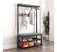 SLGGPJBU Perchero de ropa 3 en 1 para entrada, resistente, con banco de almacenamiento para zapatos, muebles de acento industrial con ganchos de marco de metal estables