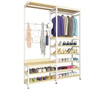 SLGGPJBU Perchero de ropa exquisito perchero para ropa, perchero independiente con colgador de tela de metal, zapatero de 7 niveles y banco, gran almacenamiento