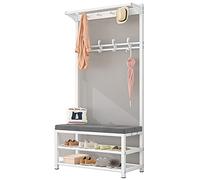 SLGGPJBU Perchero para ropa, perchero con marco de metal con banco, soporte de almacenamiento para vestíbulo, entrada, oficina, soporte de almacenamiento para ropa, bolso de mano, zapatos, fuerte